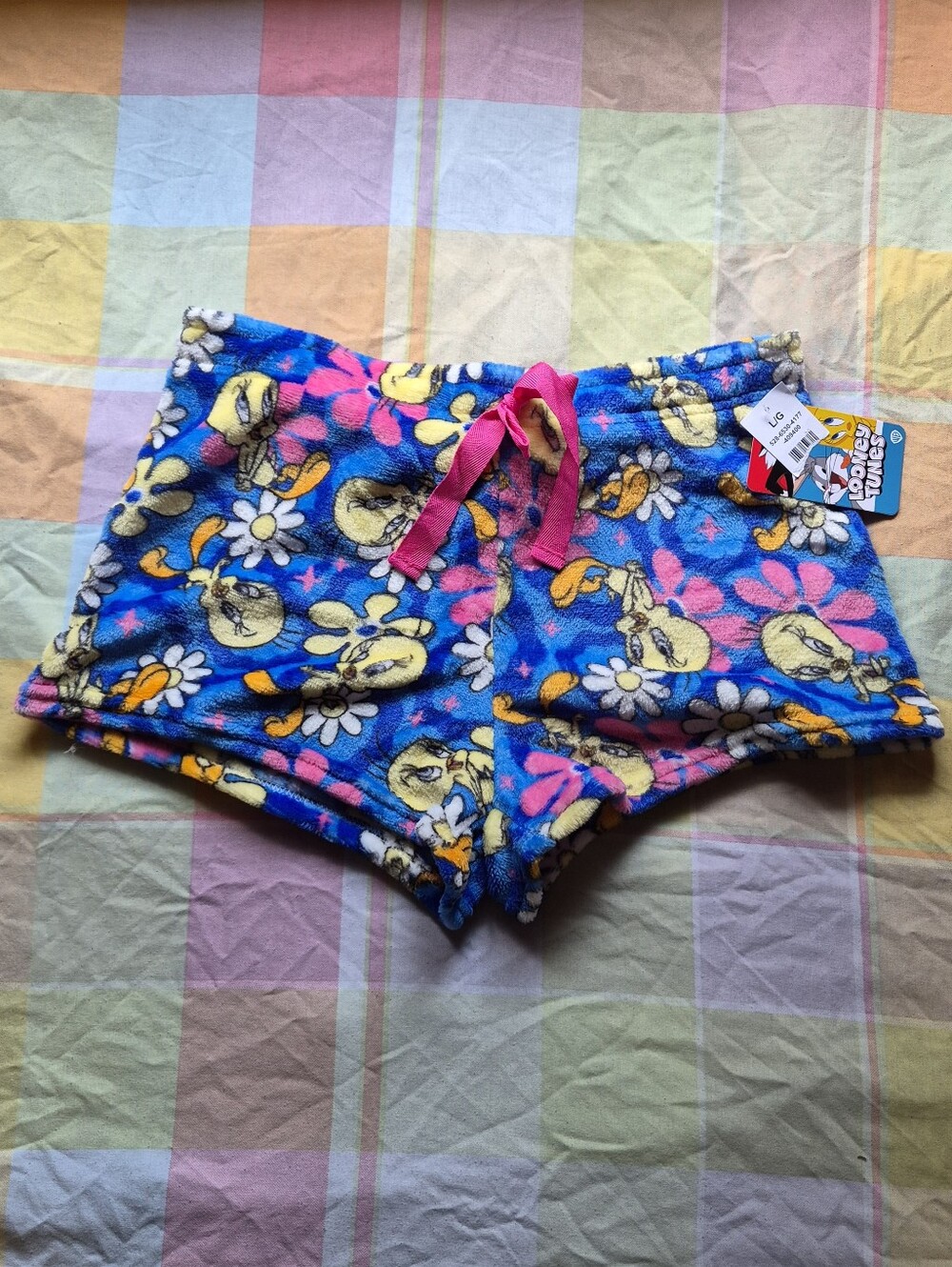 Warner Bros. Tweety Daisy Fleece Shorts with Pink Drawstring